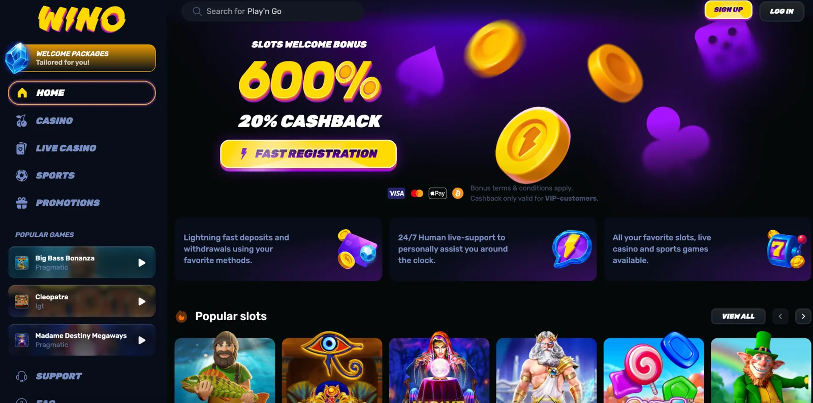 Wino Casino screenshot